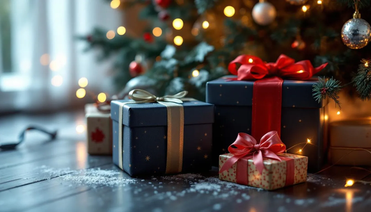 Na obrazku widoczne są elegancko zapakowane prezenty pod choinką, ozdobione wstążkami i świątecznymi dekoracjami. To idealny wybór na prezent gwiazdkowy, który z pewnością wywoła uśmiech na twarzy obdarowanej osoby.