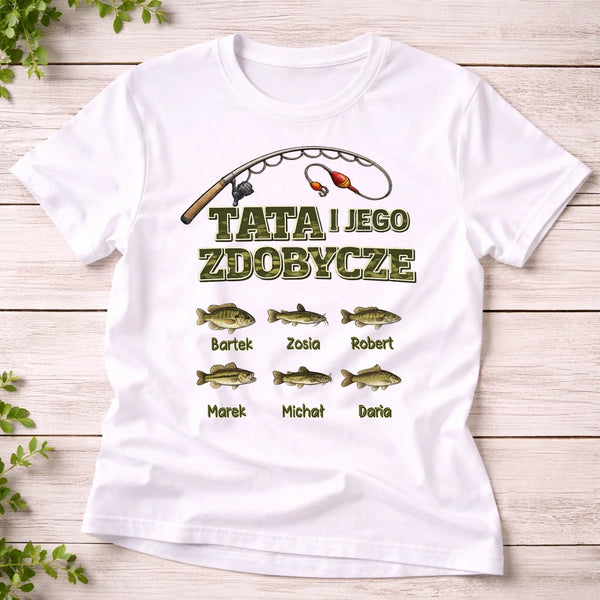 Koszulka dla taty rybiarza | Tata i jego zdobycze | Personalizowana #1622