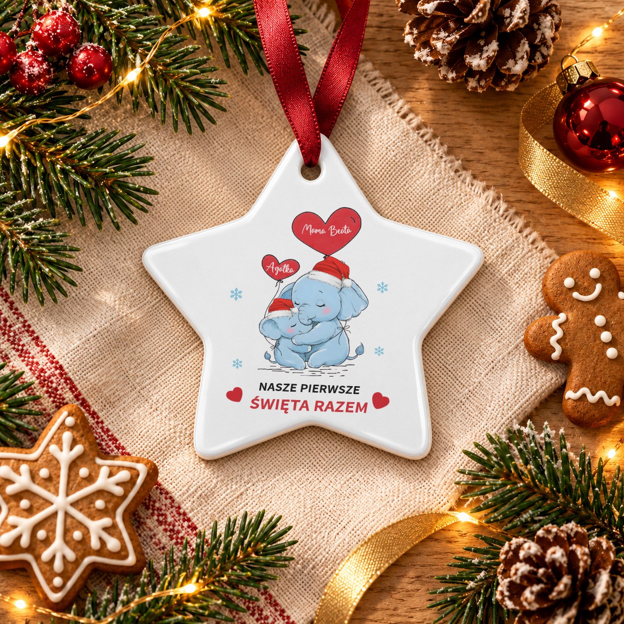 Ceramiczna Zawieszka na Choinkę dla Mamy i Dziecka - gwiazdka