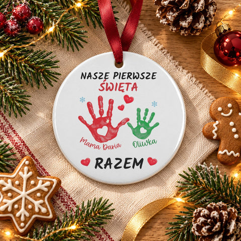 Ceramiczna Zawieszka na Choinkę dla Mamy i Dziecka - okrągła