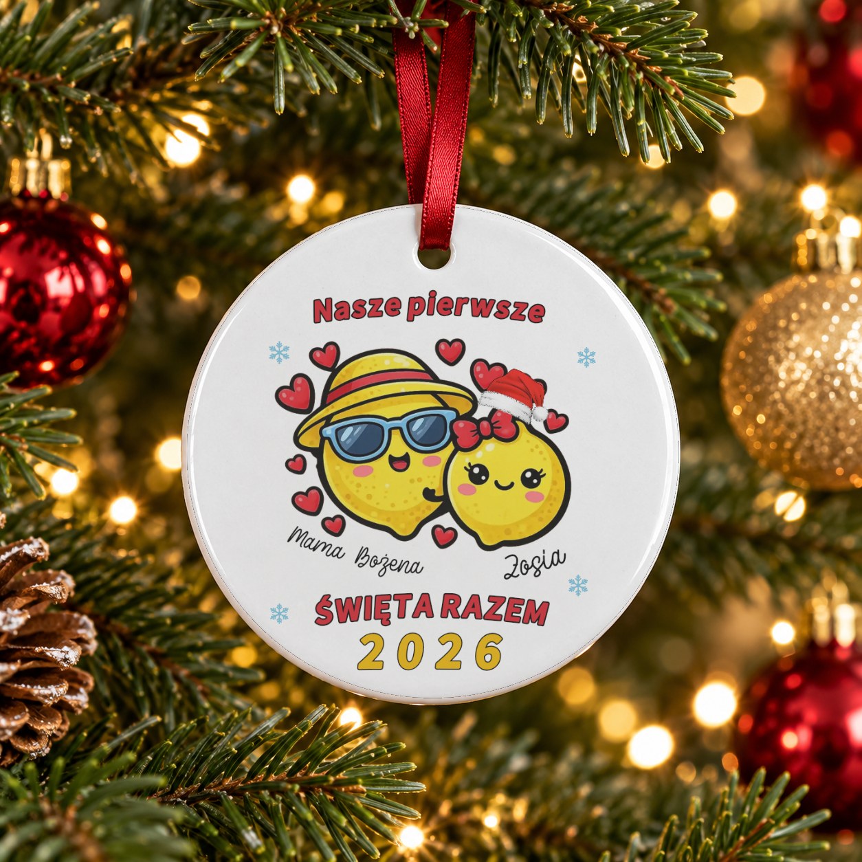 Ceramiczna Zawieszka na Choinkę dla Mamy i Dziecka - okrągła