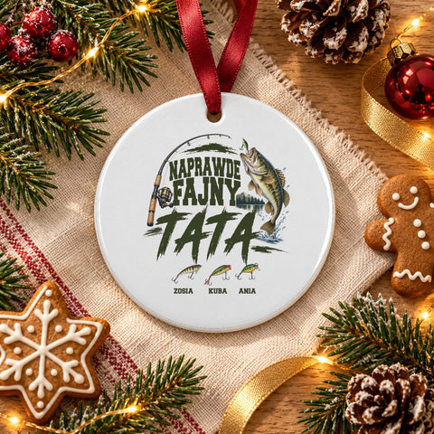 Ceramiczna Zawieszka na Choinkę dla Taty Wędkarza - okrągła