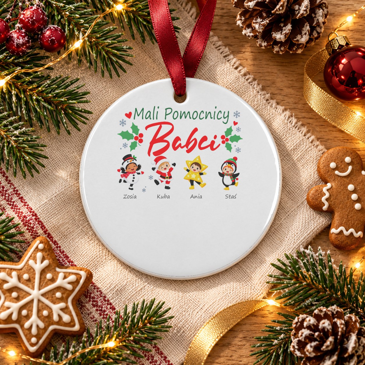 Ceramiczna Zawieszka na Choinkę dla Babci - okrągła