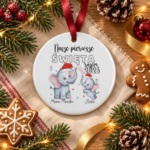 Ceramiczna Zawieszka na Choinkę dla Mamy i Dziecka - okrągła